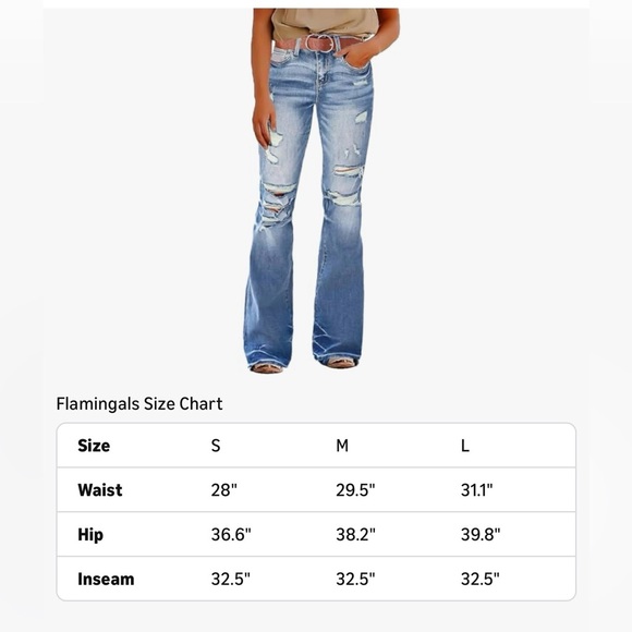 Flamingals Flamingals Flare Bell Bottom Jeans for Women Raw Hem High Waist M - Picture 5 of 13
